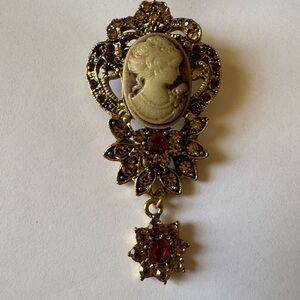 Elegant Gold and Brown Cameo Brooch